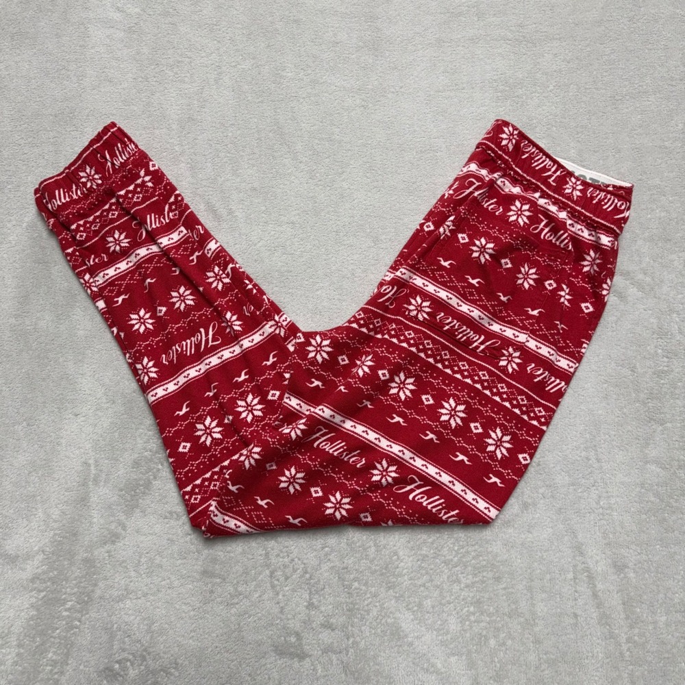 Hollister Mens Red Fair Isle‎ Snowflake Logo Pajama Jogger Pants Small